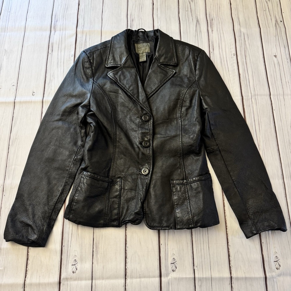 JOHN PAUL RICHARD‎ UNIFORM LEATHER Jacket Coat Women Size Medium Button Black